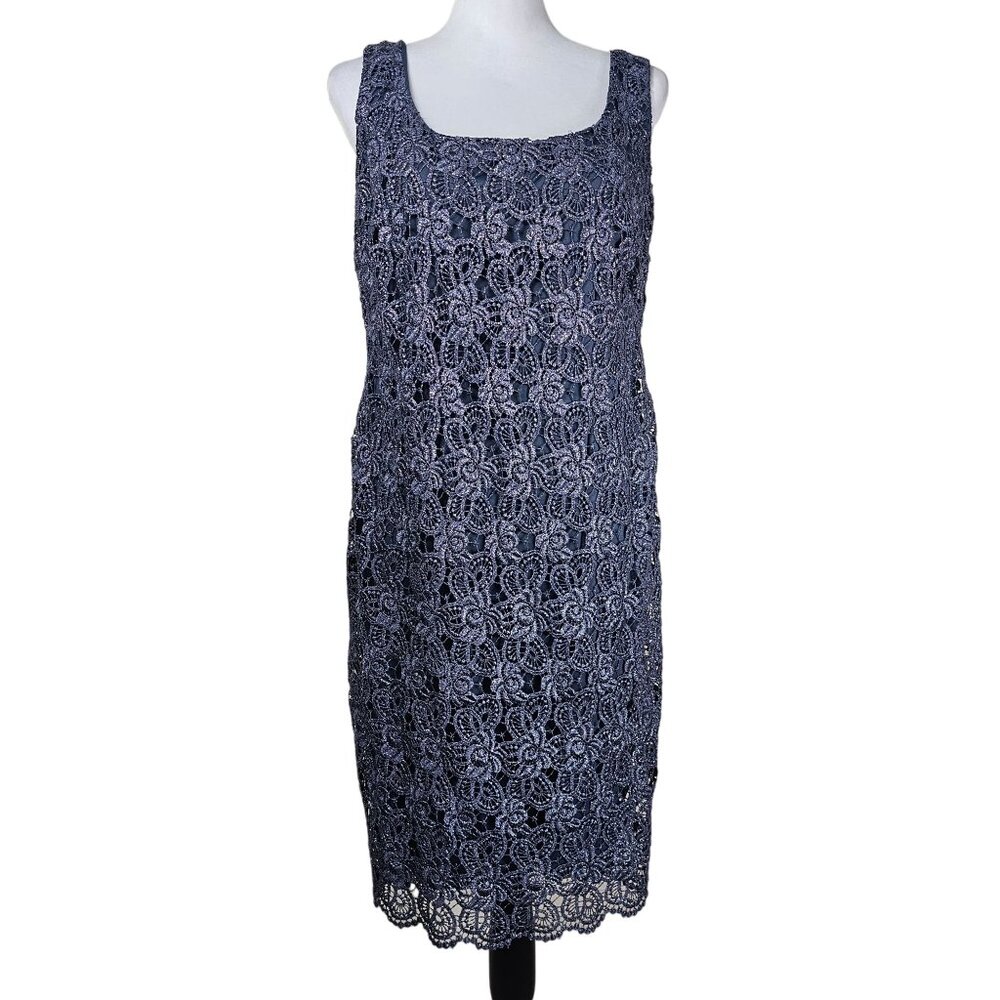 Ignite Evenings By‎ Carol Lin Lace Cocktail Dress 12 Gunmetal Sparkle On Knee